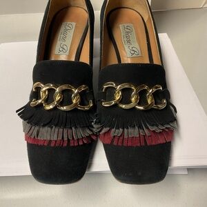 Diane B Italian Black Suede heeled loafer